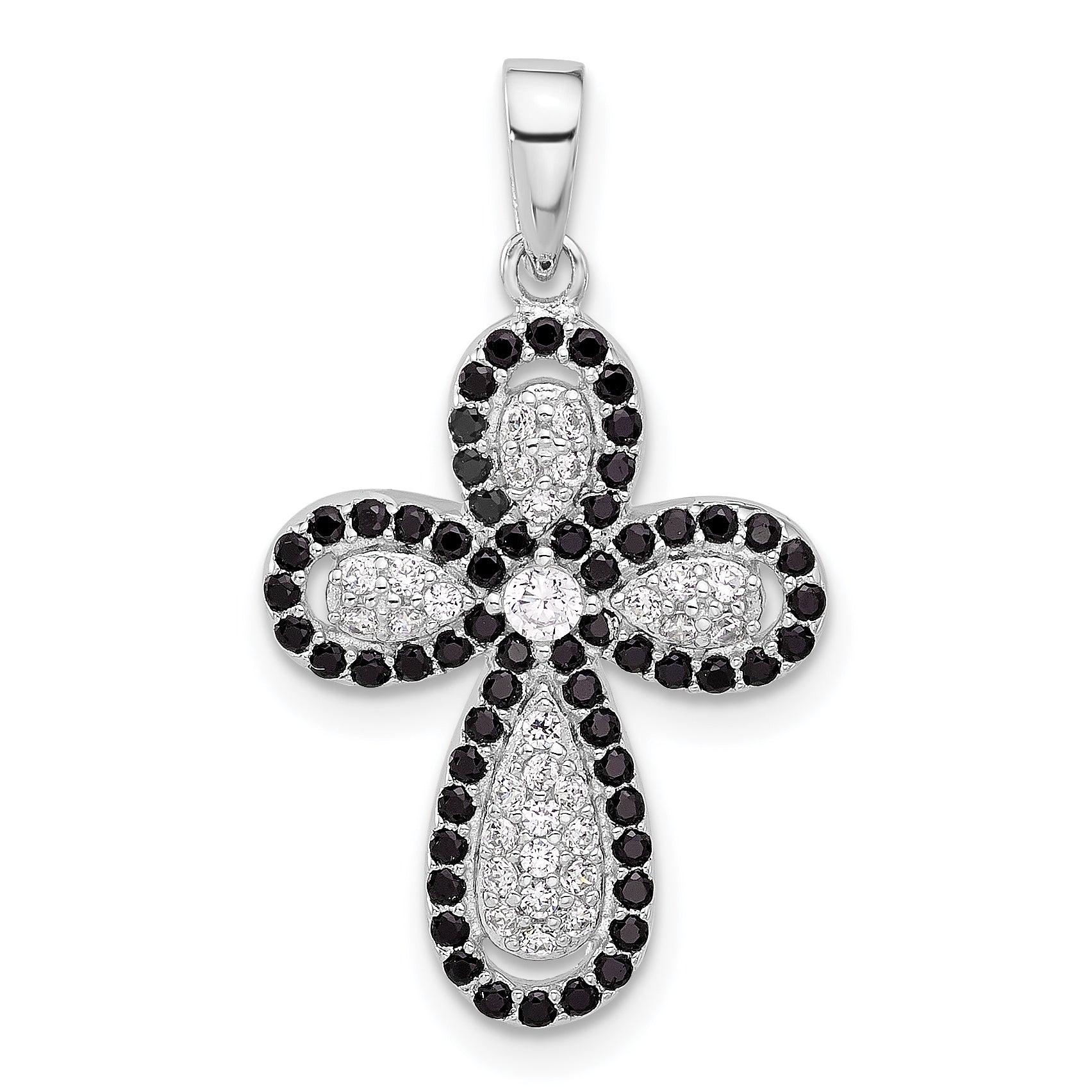 Sterling Silver Rhodium-plated Black and White CZ Cross Pendant Main image