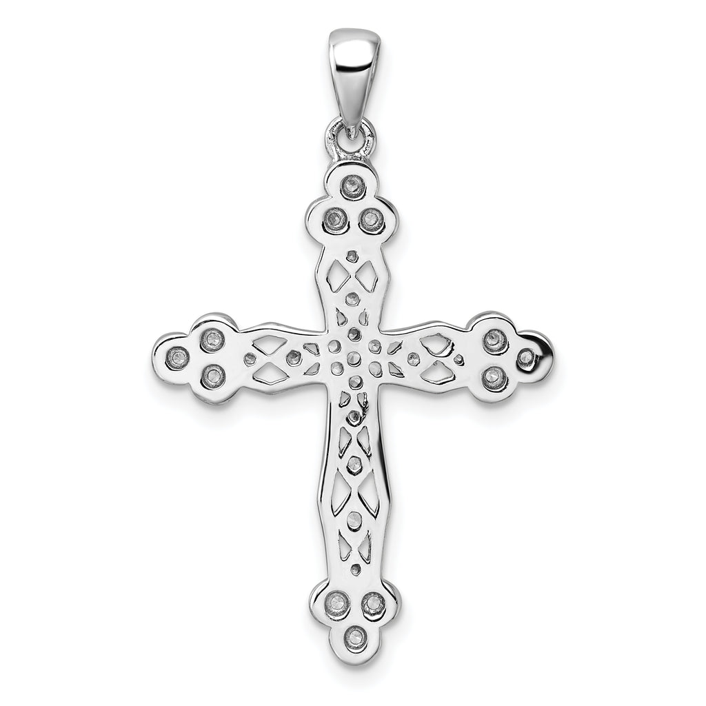 Sterling Silver Rhodium-plated CZ Cross Pendant