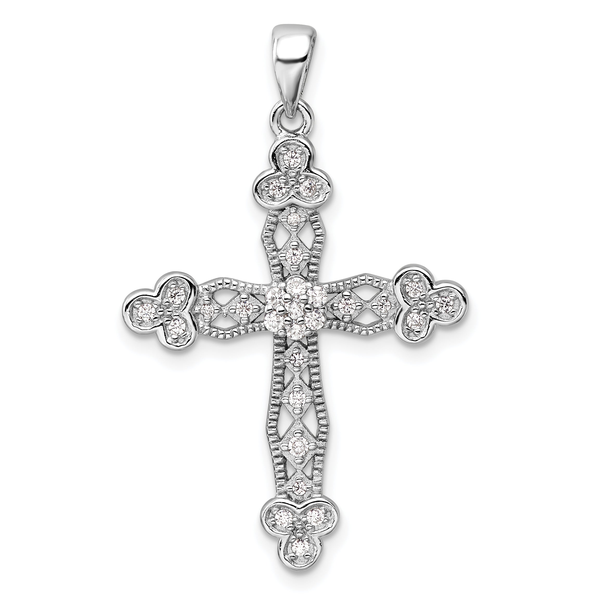 Sterling Silver Rhodium-plated CZ Cross Pendant Main image