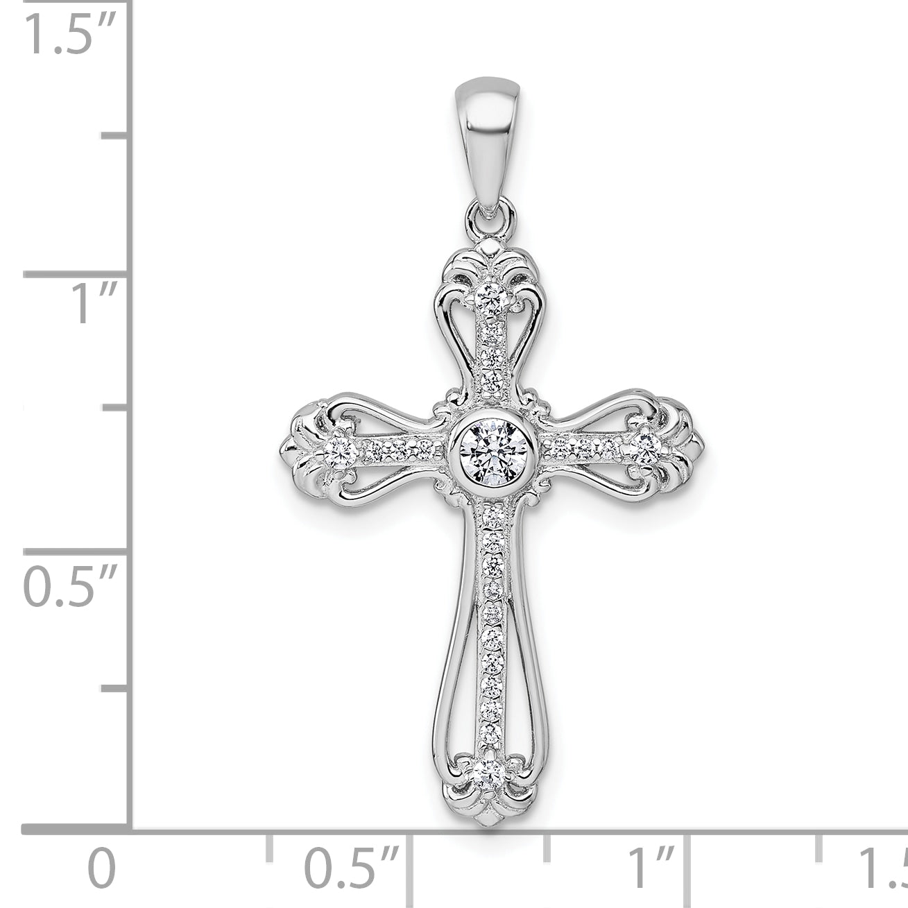 Sterling Silver Rhodium-plated Polished Fancy CZ Cross Pendant