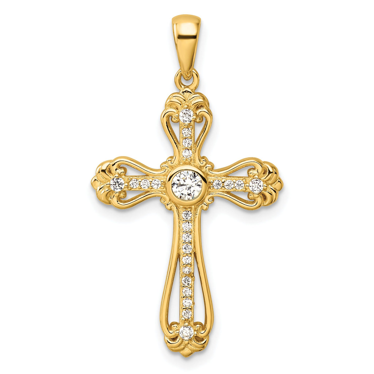 Cubic Zirconia Cross Pendant in Gold-Plated Sterling Silver, 36mm - Sophia Jewelers Main image