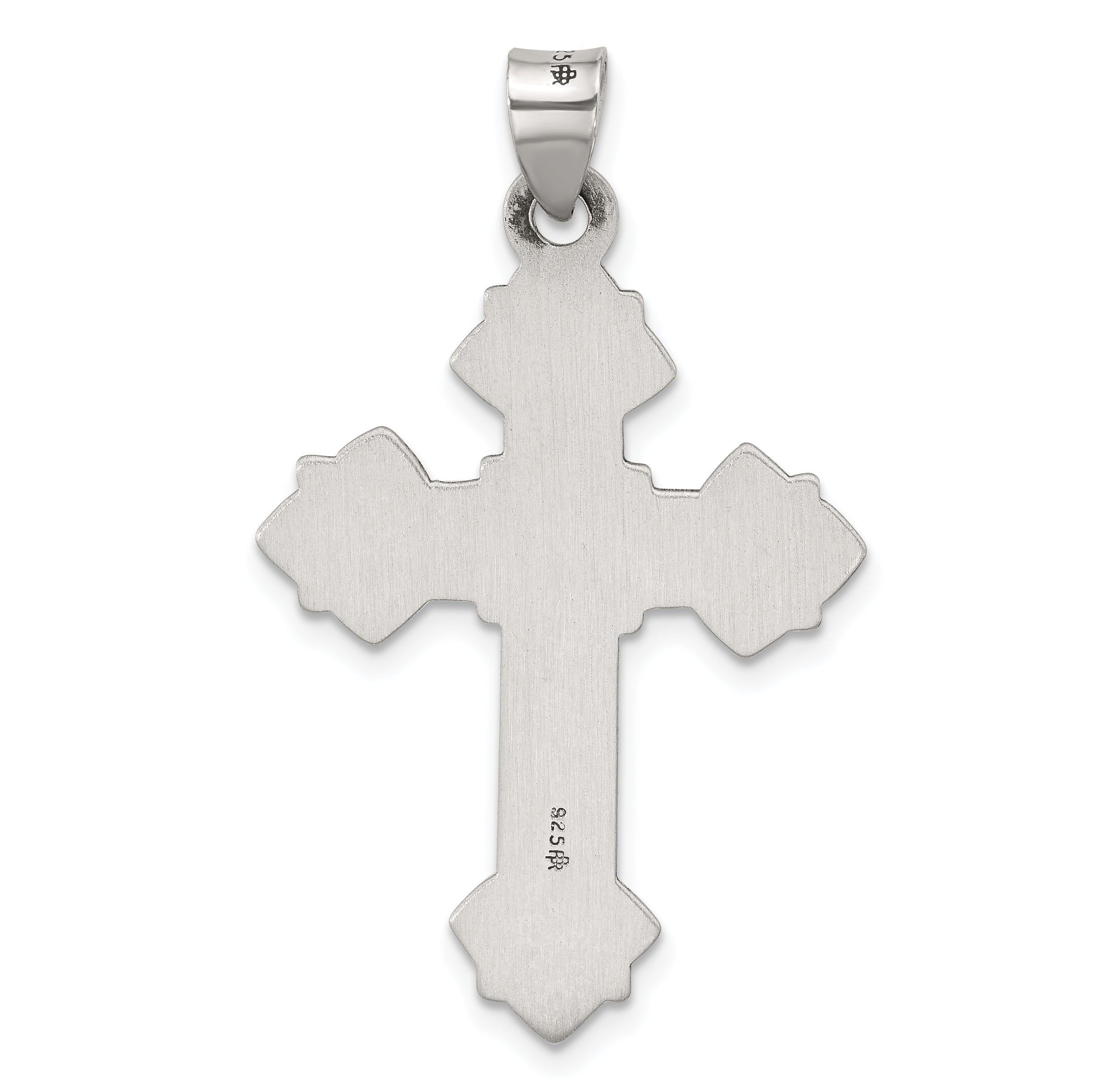 Sterling Silver Antiqued Solid Budded Cross Pendant