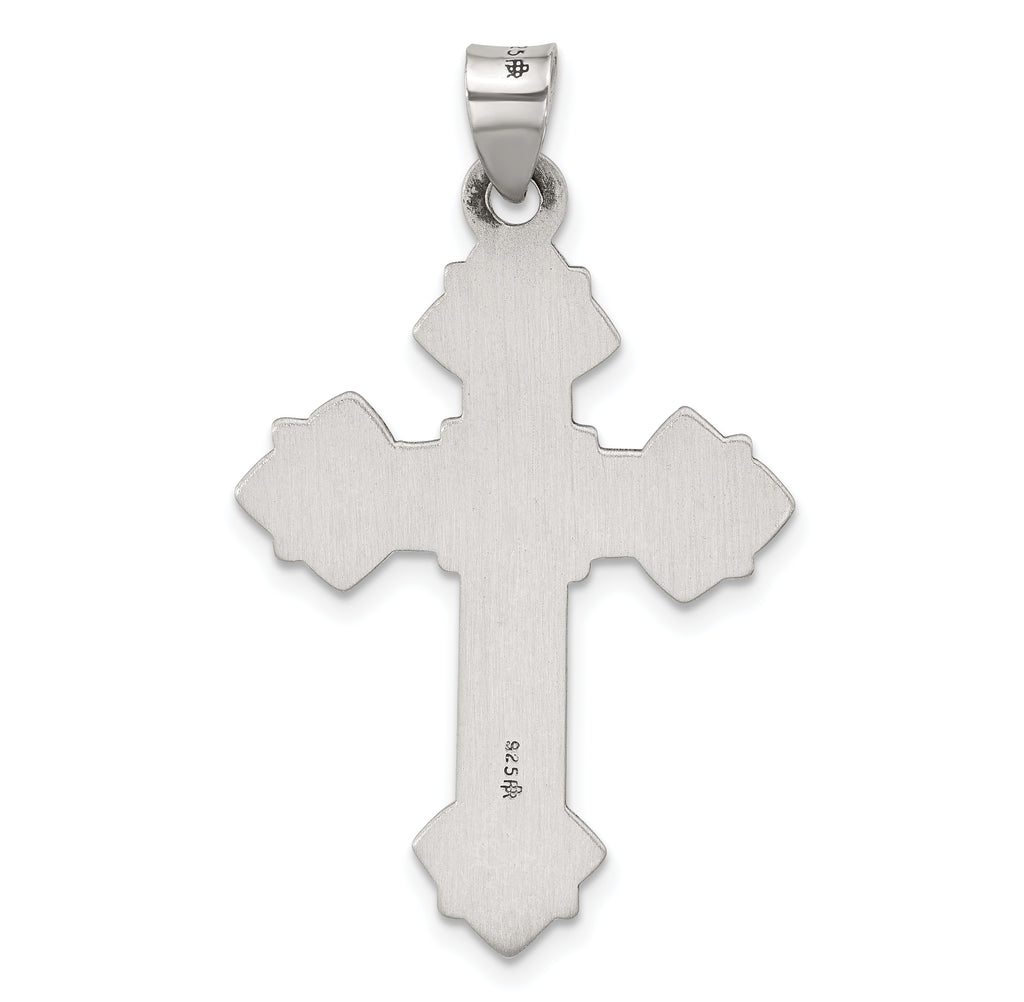 Sterling Silver Antiqued Solid Budded Cross Pendant