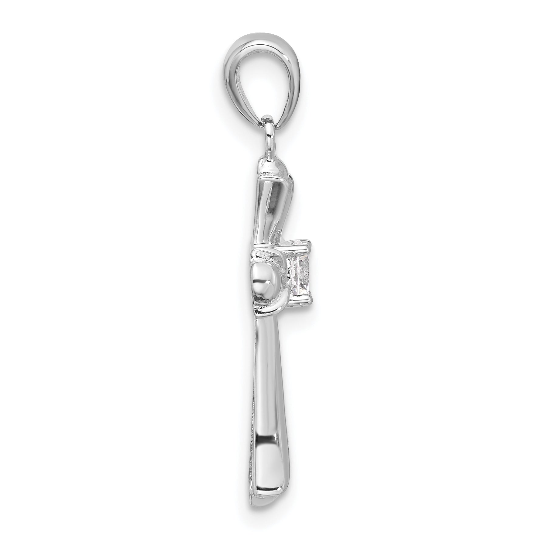 Sterling Silver Rhodium-plated CZ Budded Cross Pendant Secondary image