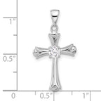Sterling Silver Rhodium-plated CZ Budded Cross Pendant