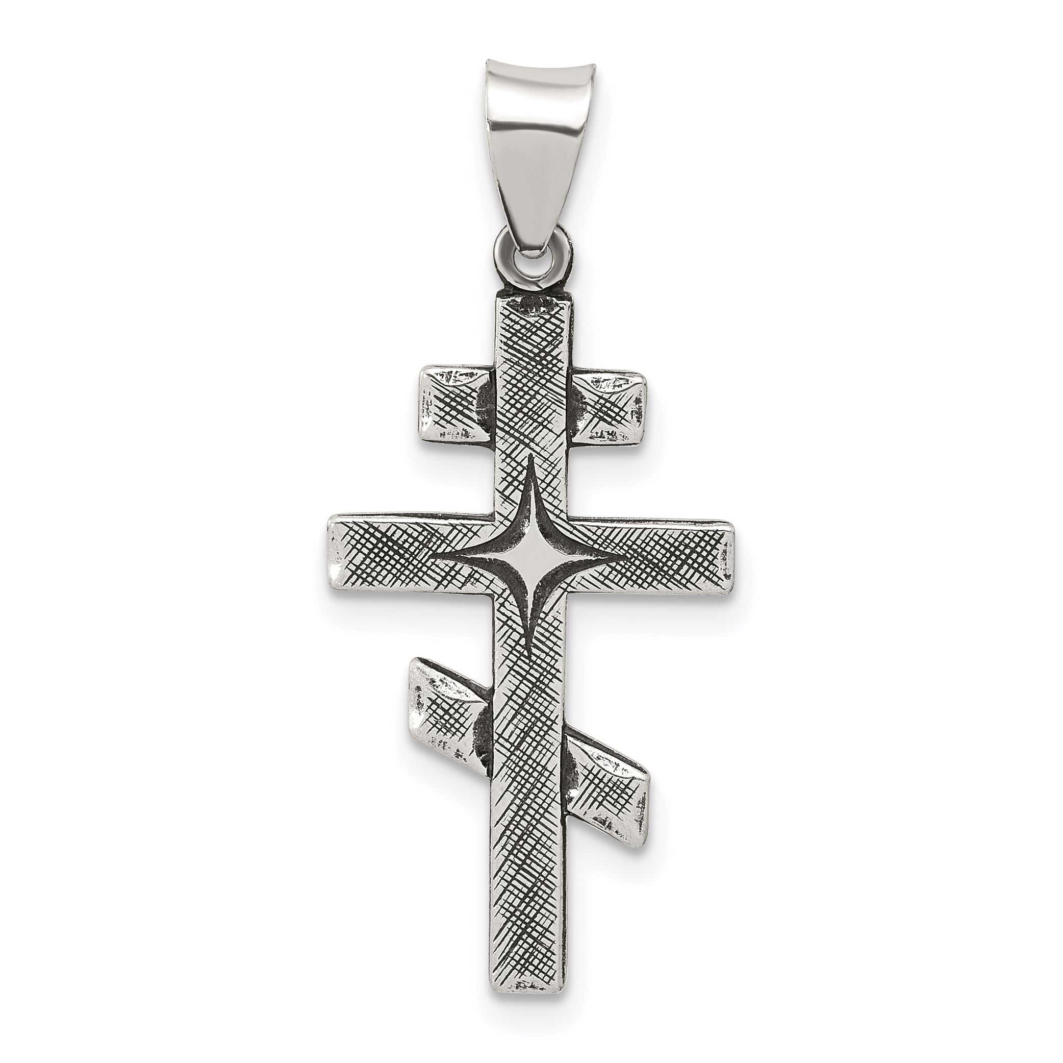 Sterling Silver Antiqued Textured Jerusalem Cross Pendant Main image