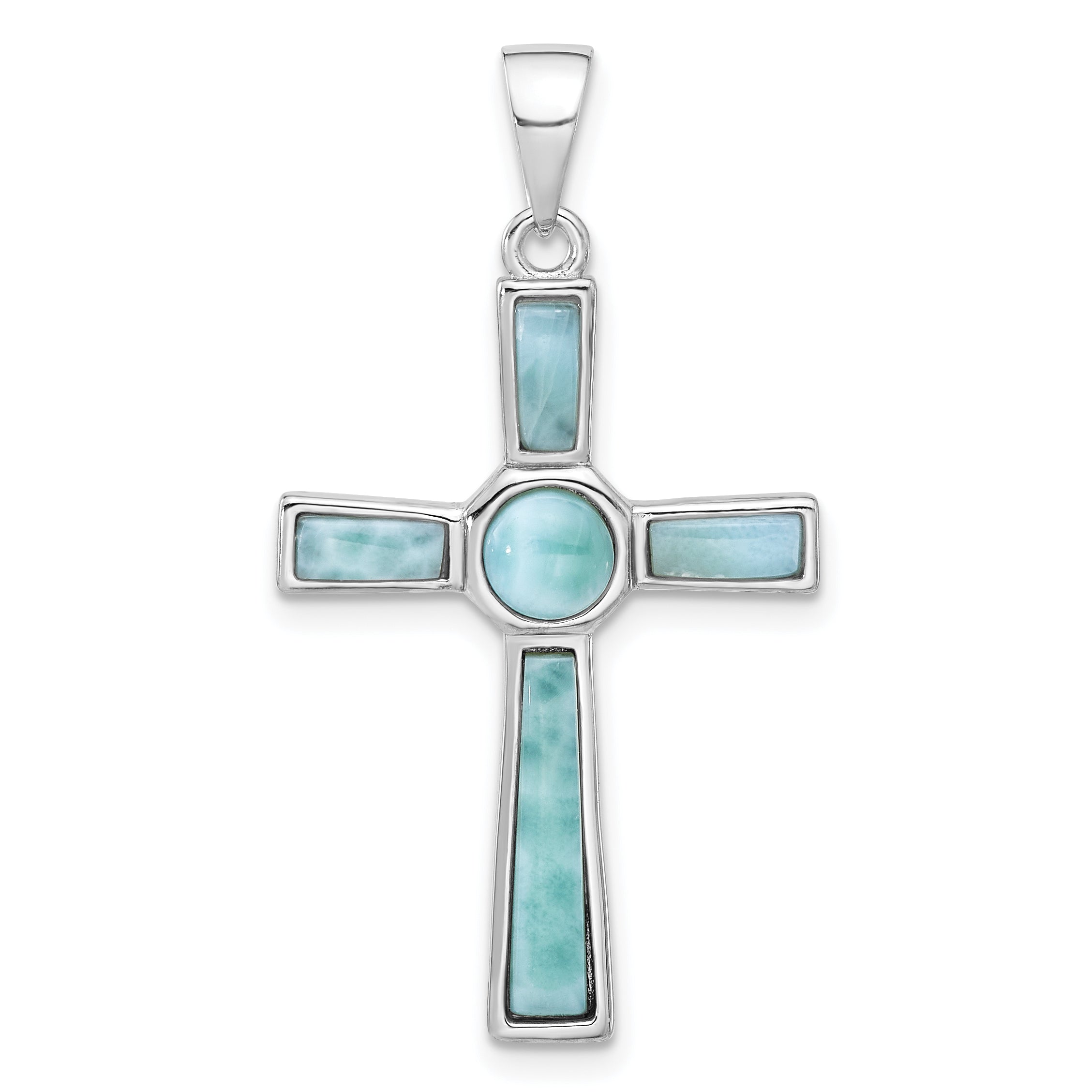 Sterling Silver Rhodium-plated Larimar Cross Pendant Main image