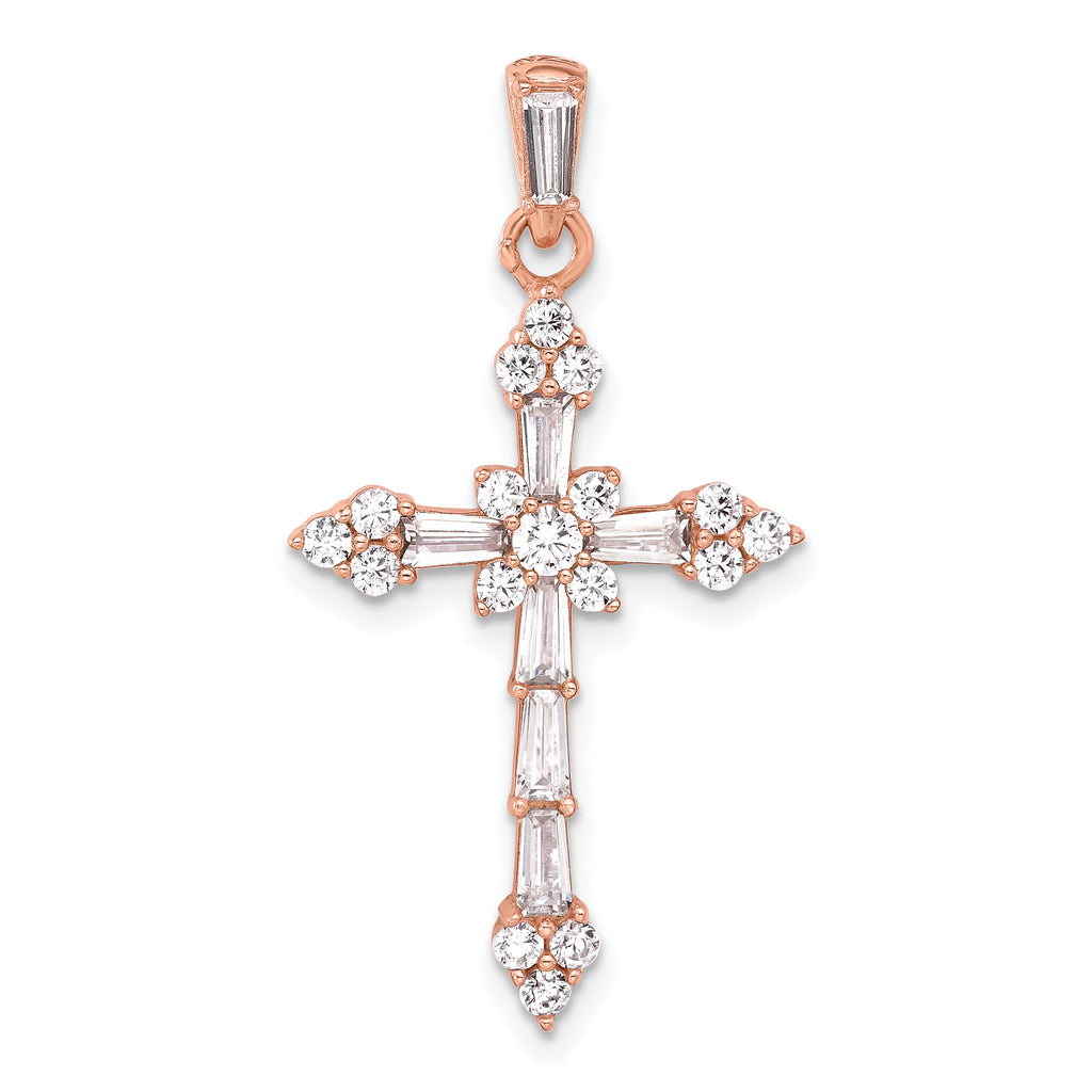 Sterling Silver Rose-tone CZ Cross Pendant