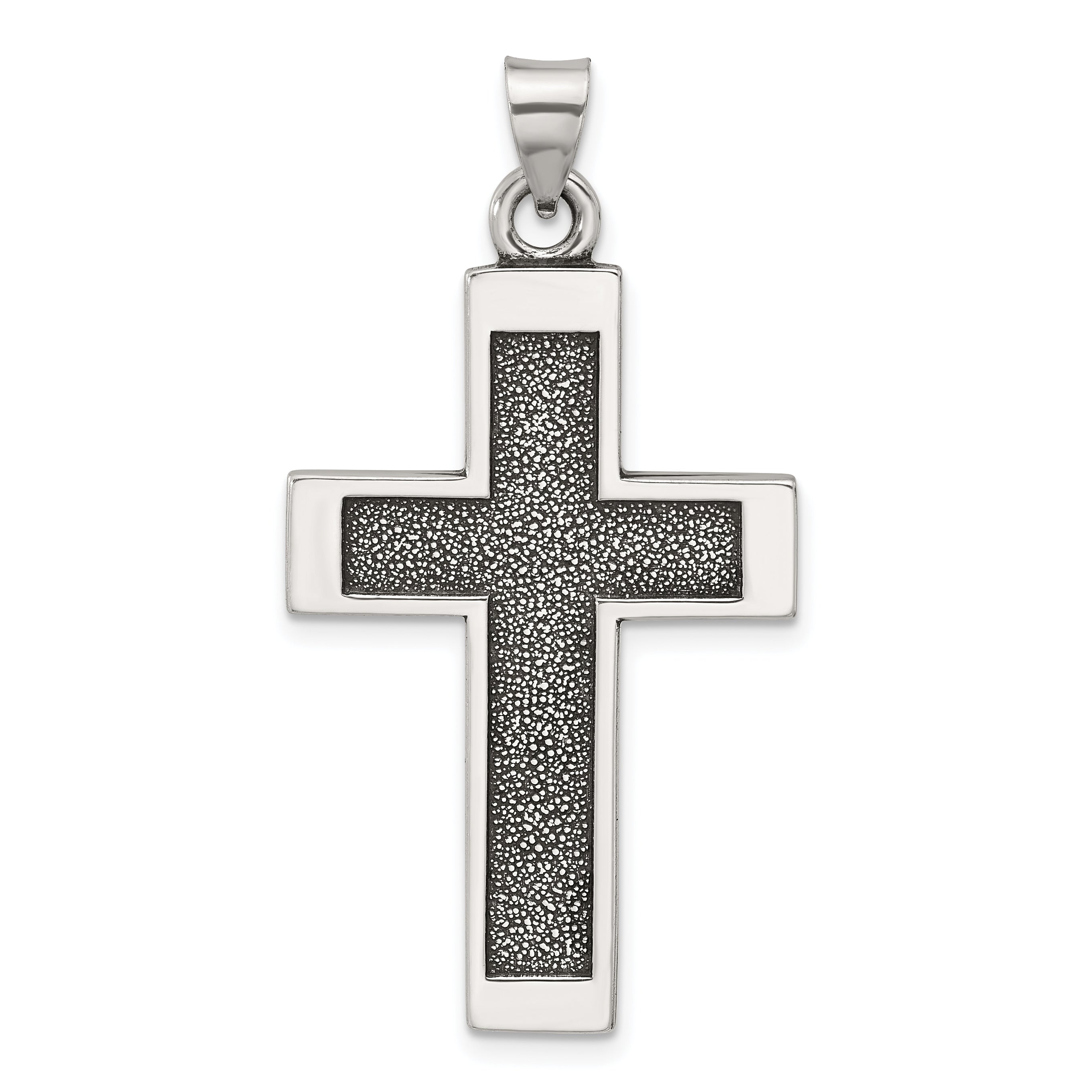Sterling Silver Antiqued Solid Textured Cross Pendant