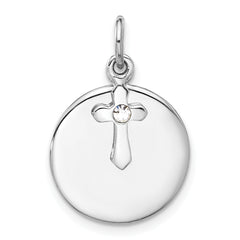 SS Rhodium-plated Circle Disk and Cross with Clear Crystal Pendant