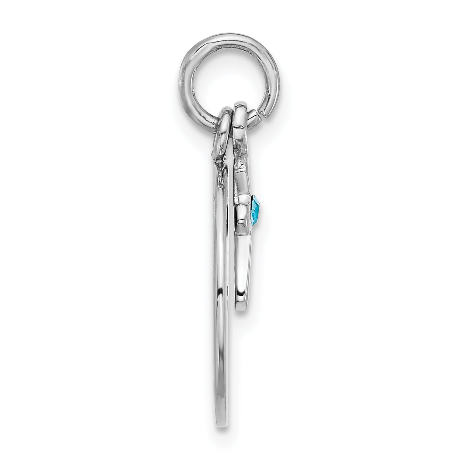 SS Rhodium-plated Circle Disk and Cross with Blue Crystal Pendant Secondary image