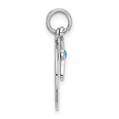 SS Rhodium-plated Circle Disk and Cross with Blue Crystal Pendant