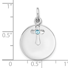 SS Rhodium-plated Circle Disk and Cross with Blue Crystal Pendant