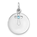 SS Rhodium-plated Circle Disk and Cross with Blue Crystal Pendant