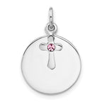 SS Rhodium-plated Circle Disk and Cross with Pink Crystal Pendant