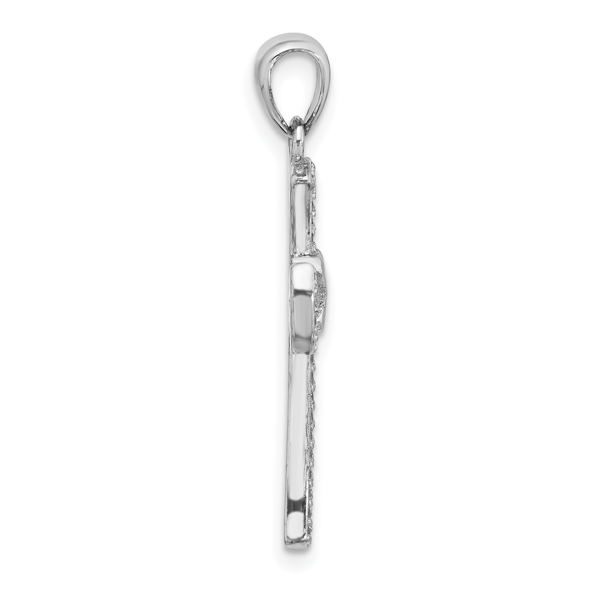 Sterling Silver Rhodium-plated CZ Latin Cross Pendant