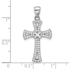 Sterling Silver Rhodium-plated CZ Latin Cross Pendant