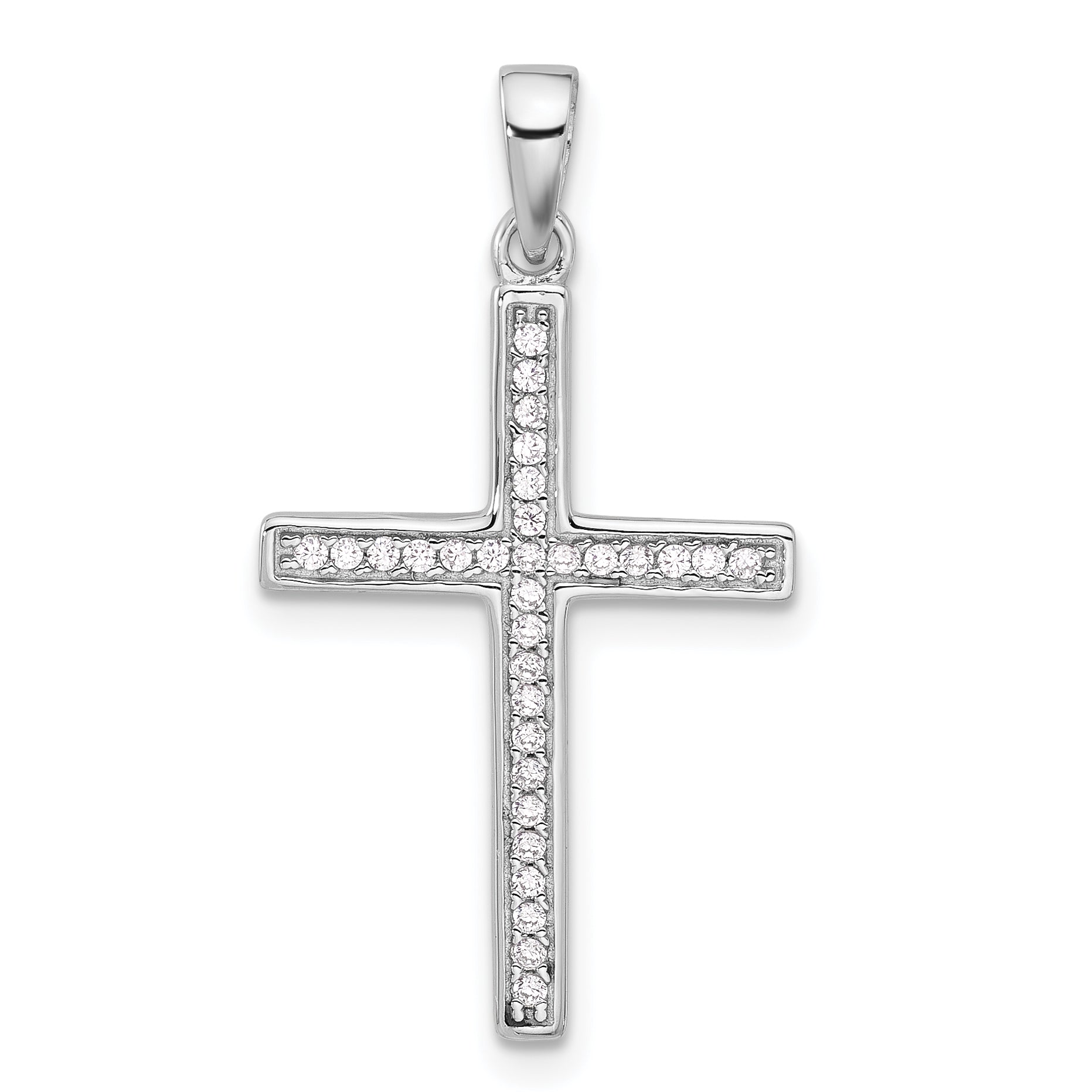 Sterling Silver Rhodium-plated Polished and CZ Latin Cross Pendant Main image