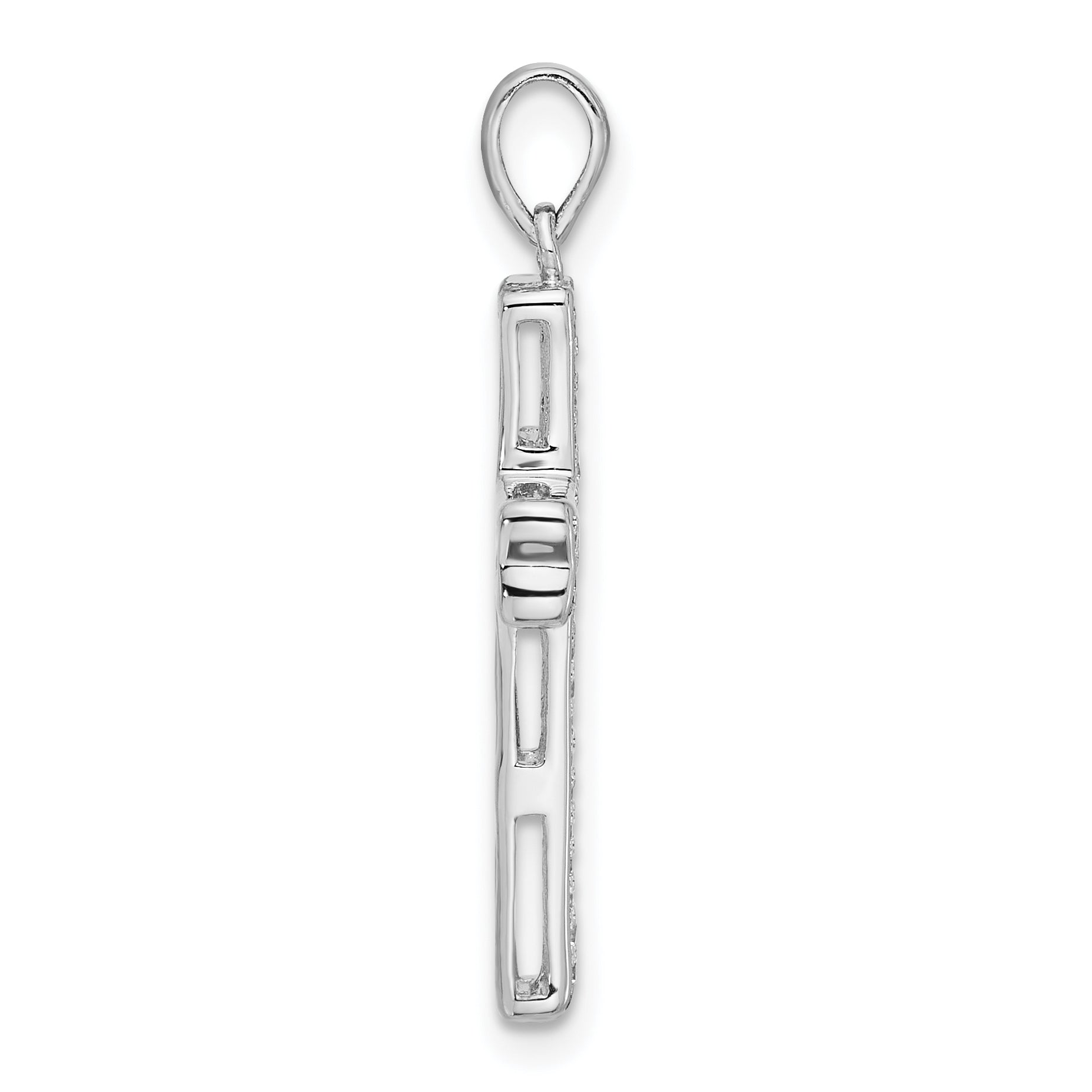 Sterling Silver Rhodium-plated Polished CZ Pave Cross Pendant Secondary image