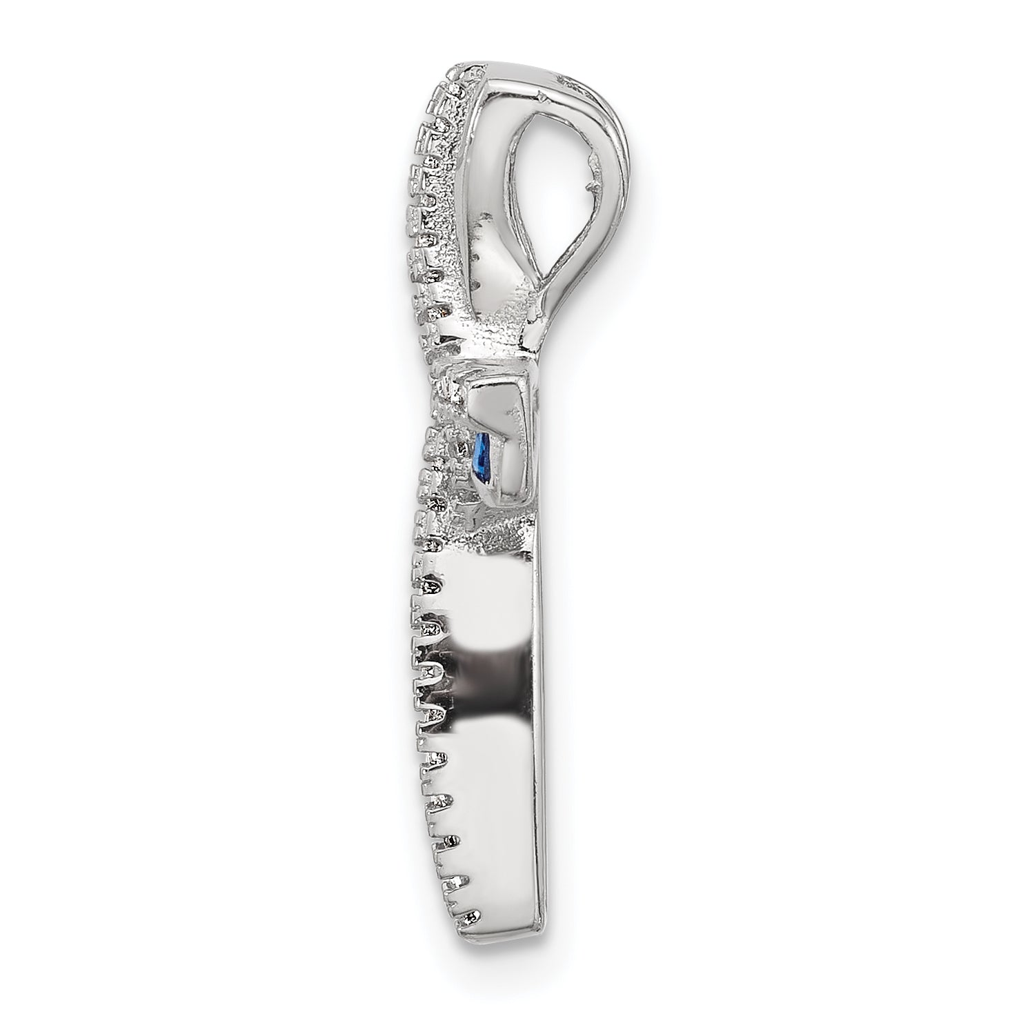 SS Flash Platinum-plated Synthetic Blue Spinel and CZ Cross Charm