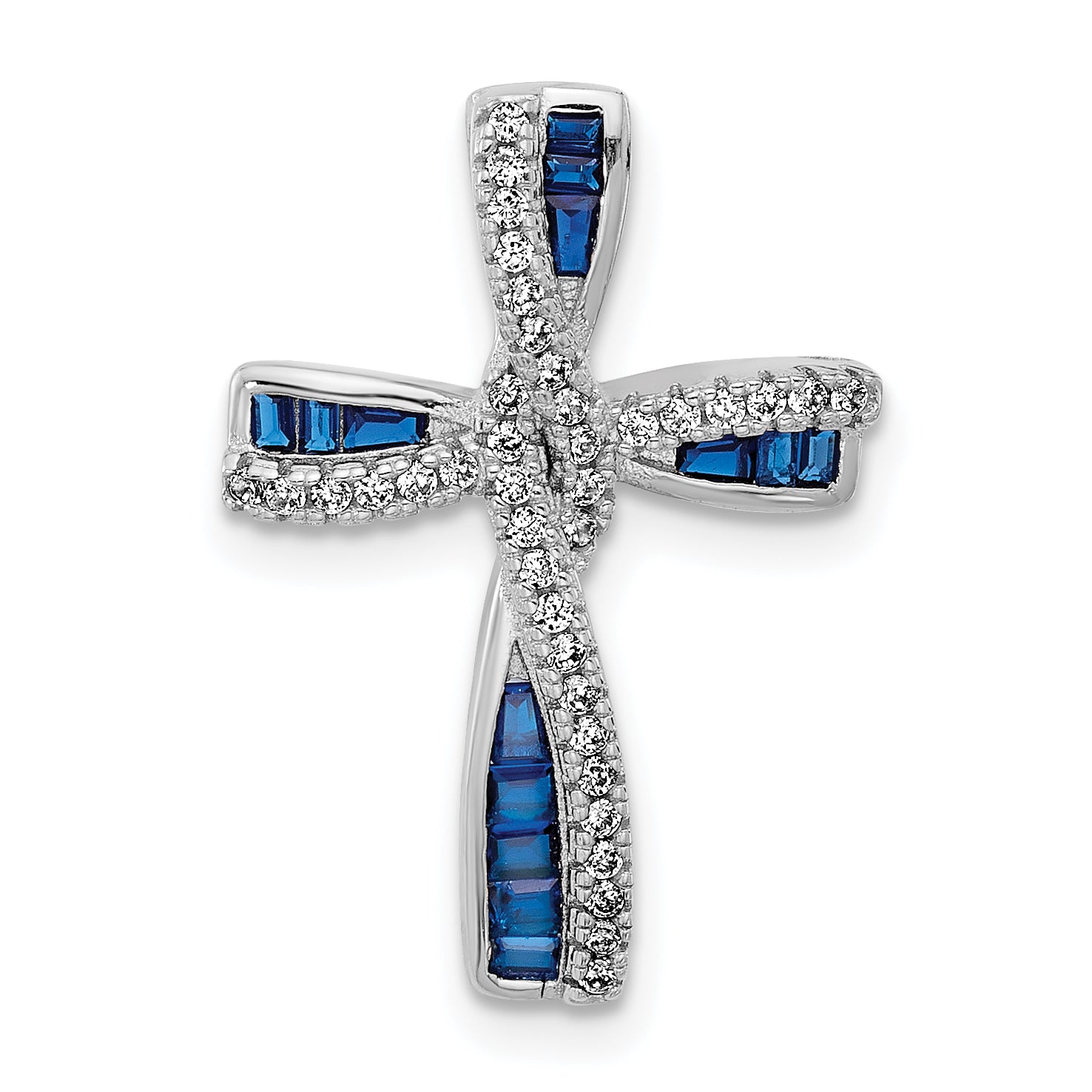 SS Flash Platinum-plated Synthetic Blue Spinel and CZ Cross Charm Main image