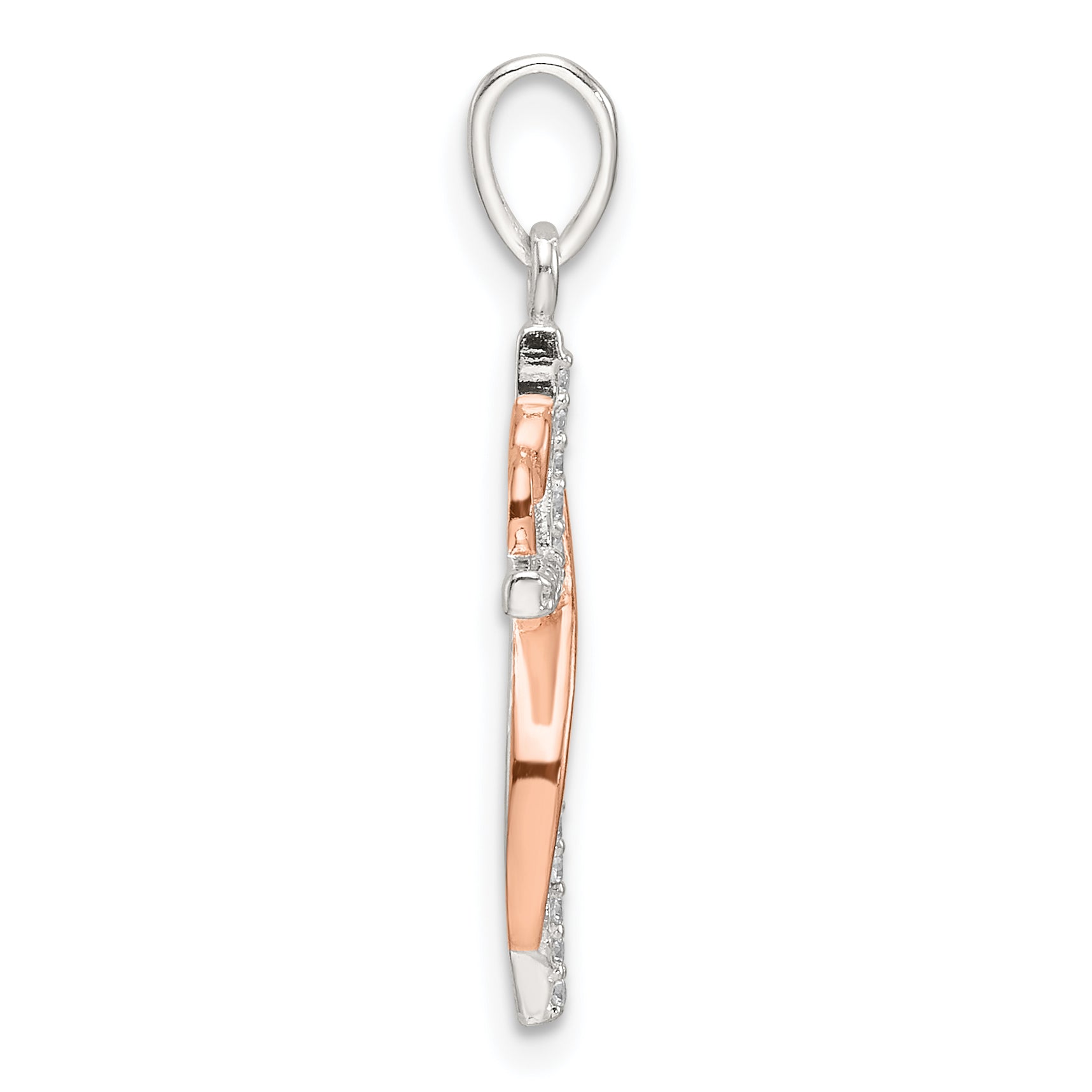 Sterling Silver Rose-tone Polished CZ Heart Cross Pendant Secondary image
