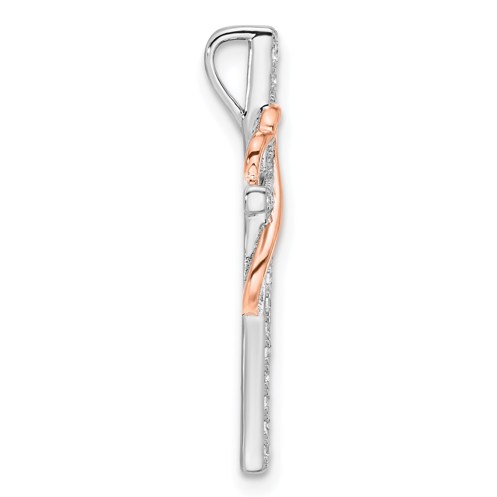 Sterling Silver Rhod-plated Rose-tone CZ Cross/Heart Infinity Chain Slide Secondary image