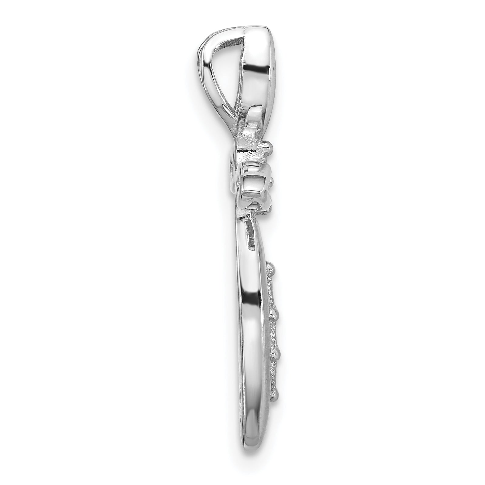 Sterling Silver Rhodium-plated Polished CZ Pointed Cross Chain Slide