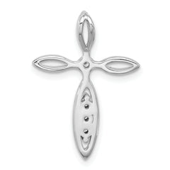 Sterling Silver Rhodium-plated Polished CZ Pointed Cross Chain Slide