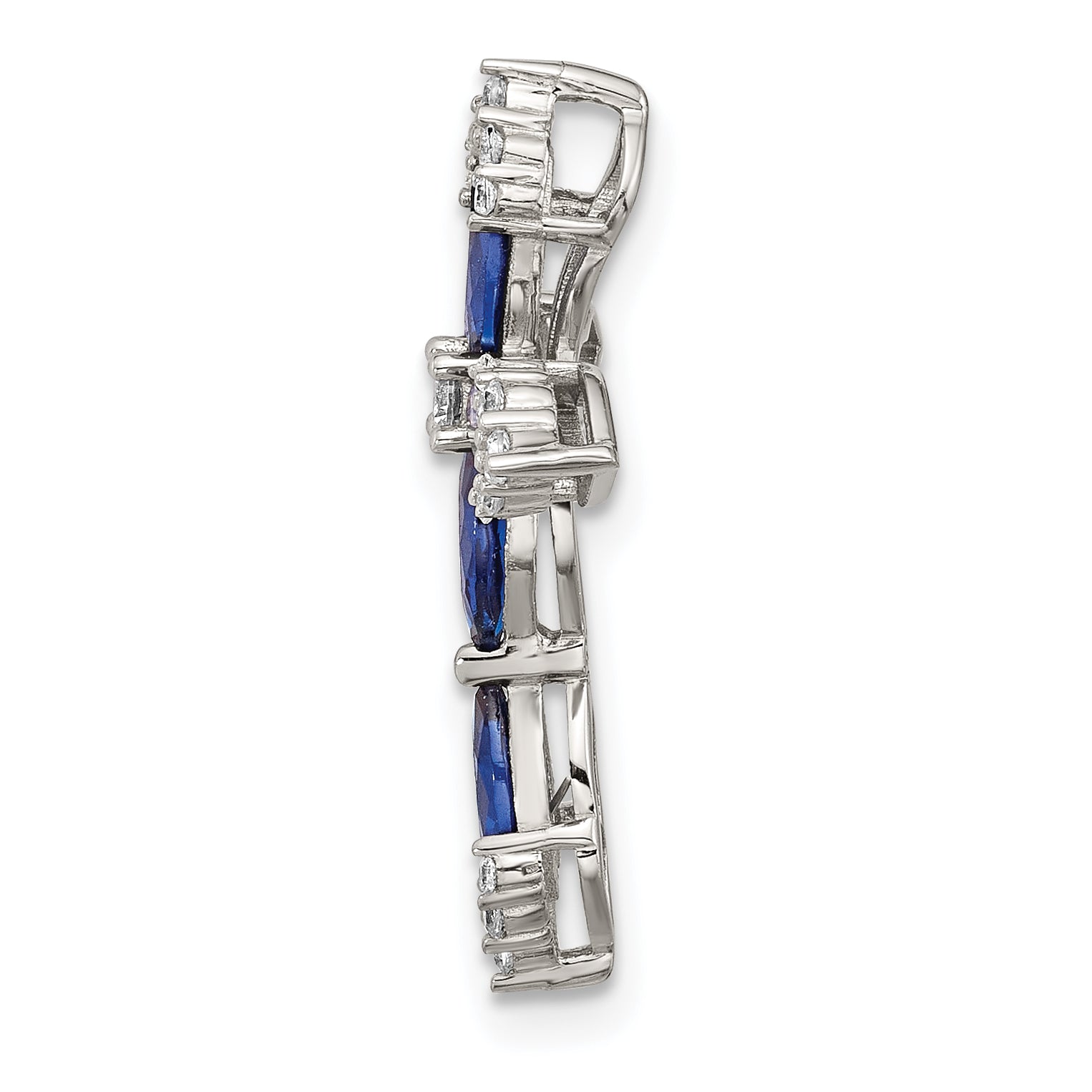 SS Flash Platinum-plated Synthetic Blue Spinel and CZ Cross Chain Secondary image