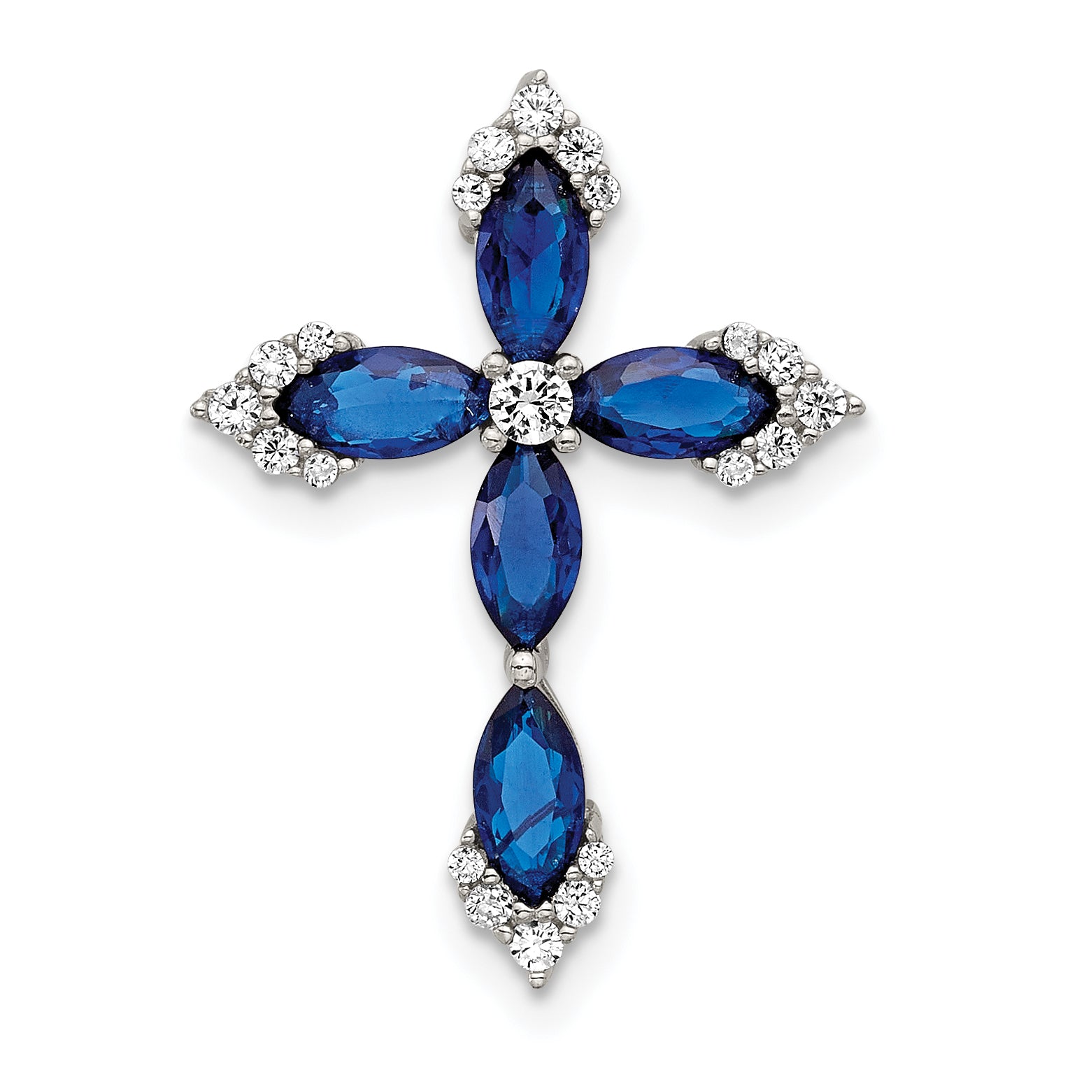 SS Flash Platinum-plated Synthetic Blue Spinel and CZ Cross Chain Main image