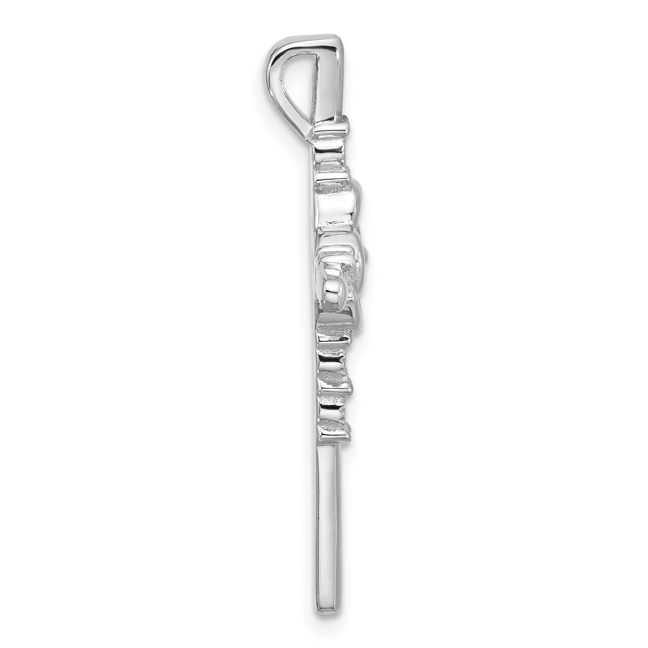 Sterling Silver Rhodium-plated Polished Flower CZ Cross Chain Slide Secondary image