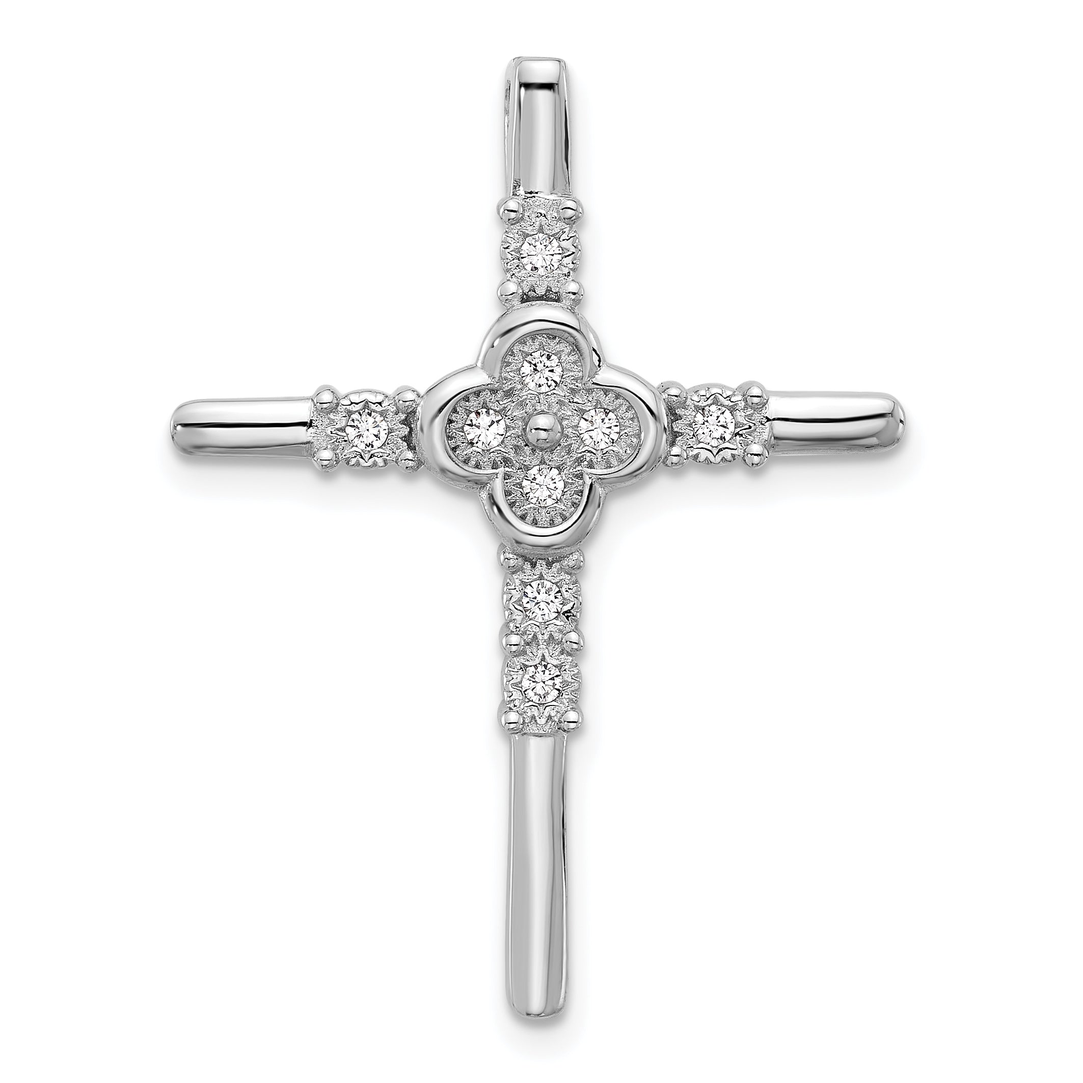 Sterling Silver Rhodium-plated Polished Flower CZ Cross Chain Slide Main image