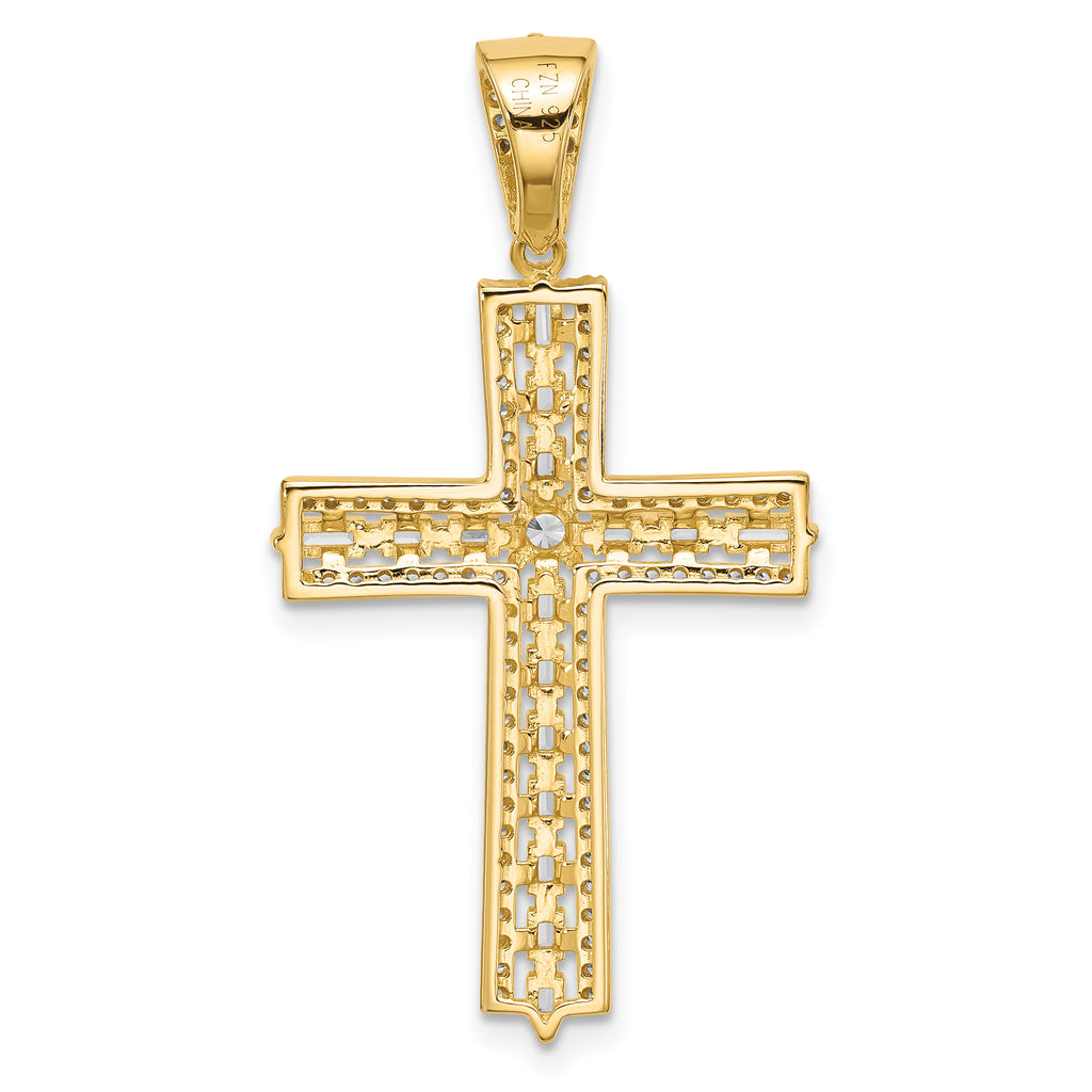 Sterling Silver Gold-tone CZ Latin Cross Pendant