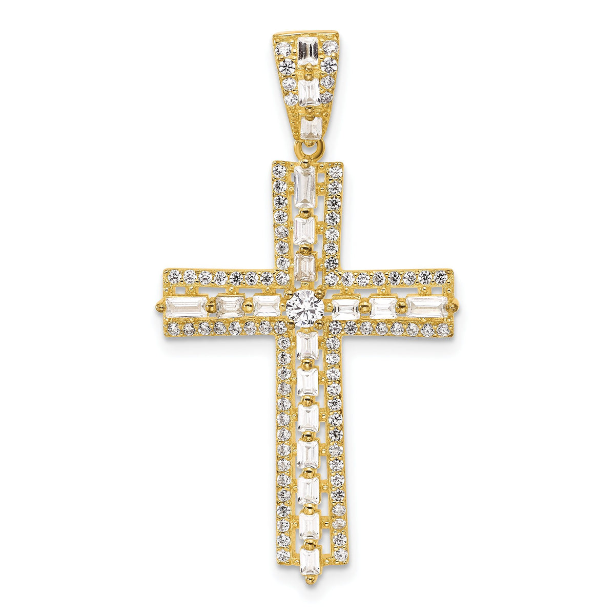 Cubic Zirconia Latin Cross Pendant in Gold-Plated Sterling Silver, 33mm - Sophia Jewelers Main image