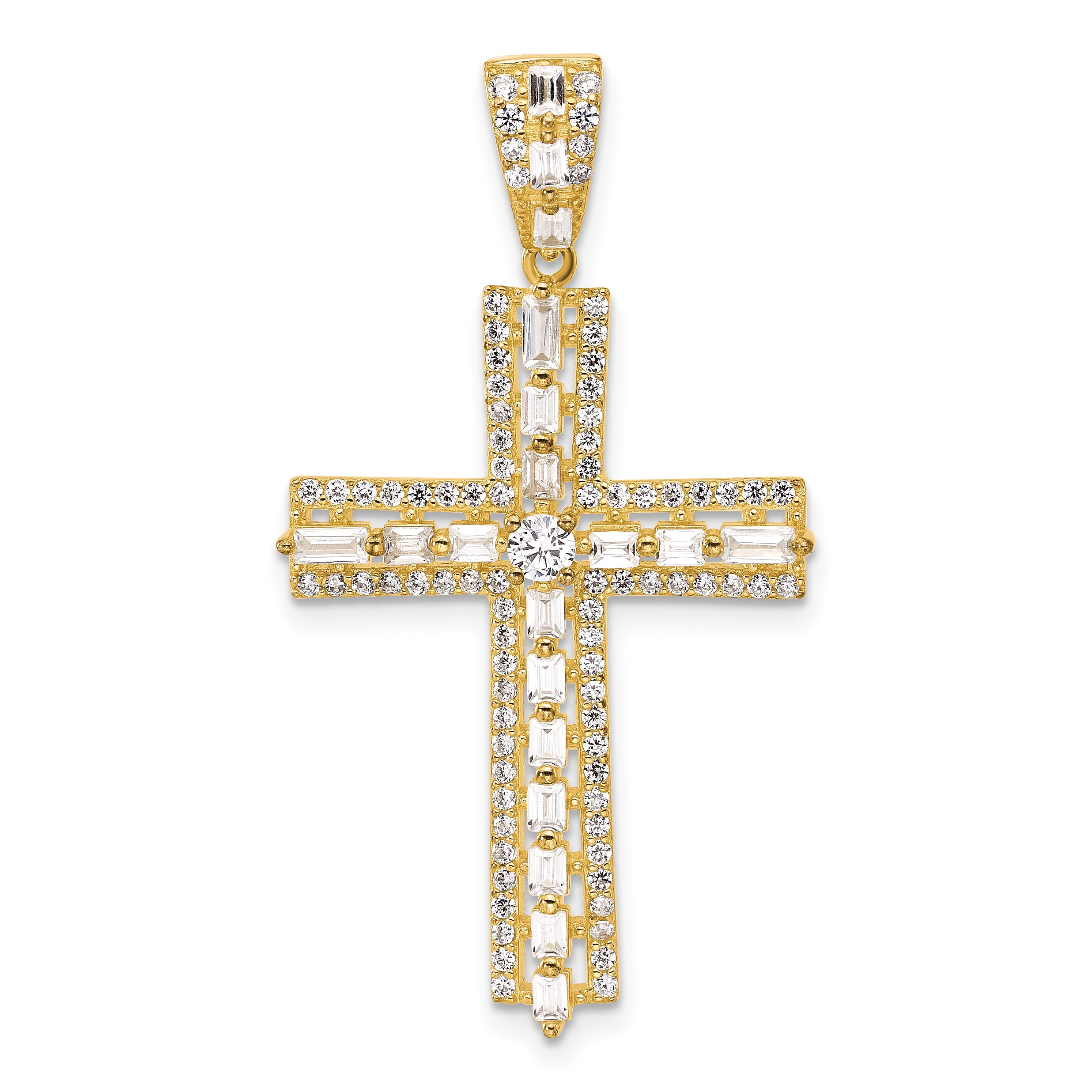 Sterling Silver Gold-tone CZ Latin Cross Pendant Main image