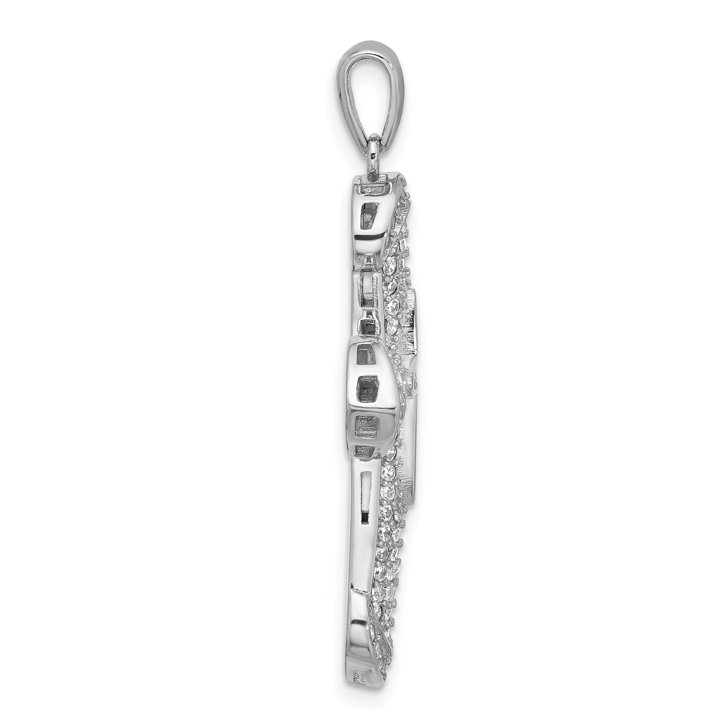 Sterling Silver Polished Cubic Zirconia plated Cross Pendant Secondary image