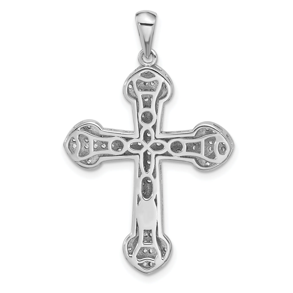 Sterling Silver Polished Cubic Zirconia plated Cross Pendant