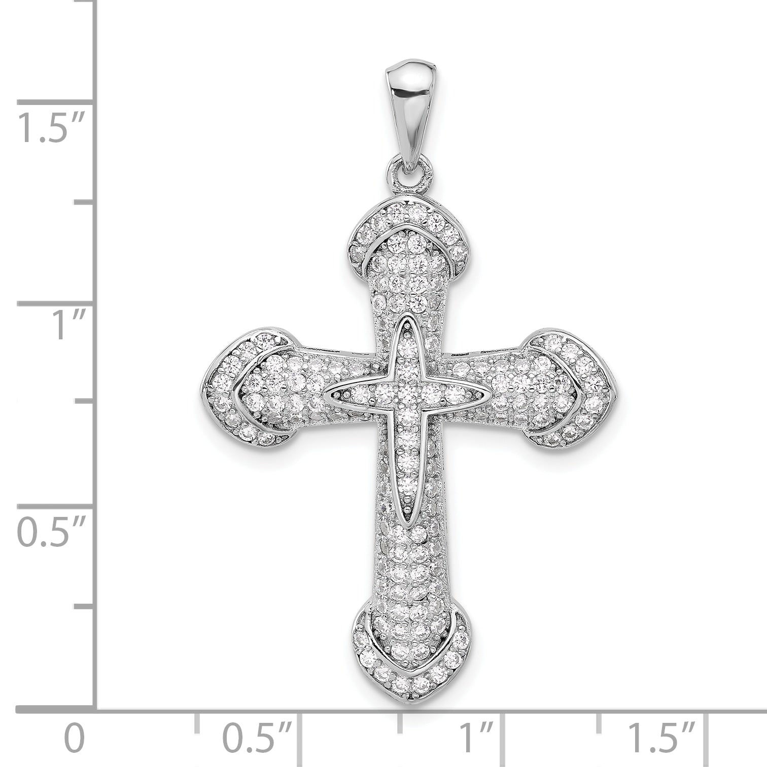 Sterling Silver Polished Cubic Zirconia plated Cross Pendant