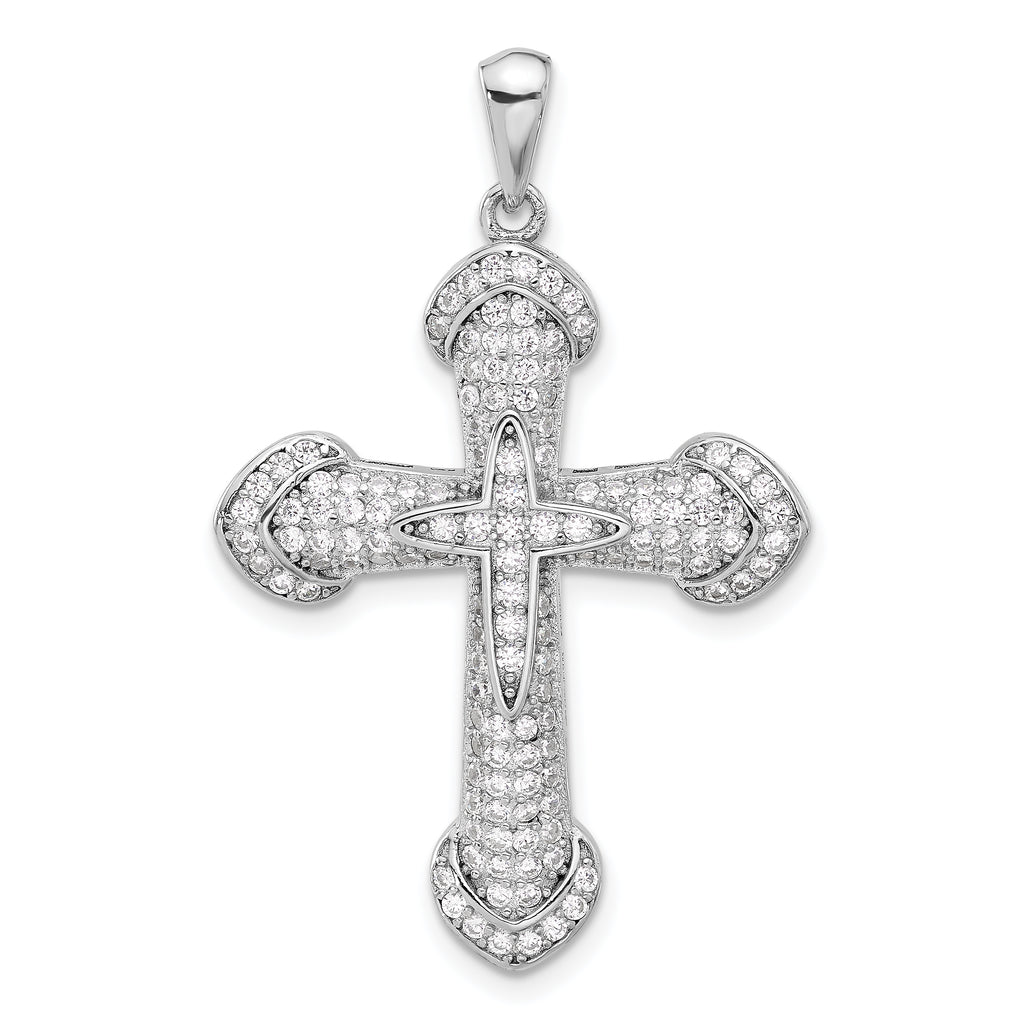 Sterling Silver Polished Cubic Zirconia plated Cross Pendant