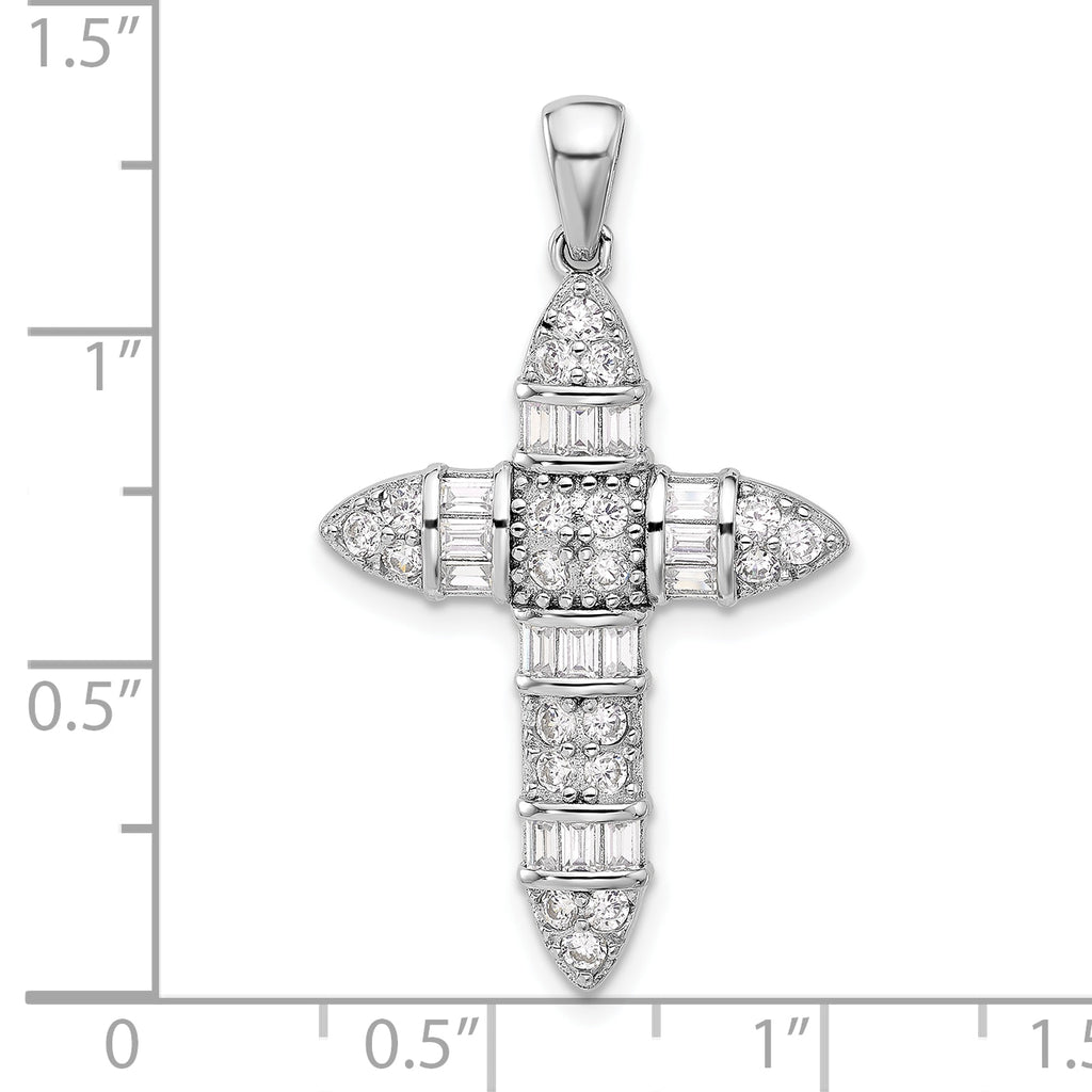 Sterling Silver Rhodium-plated CZ Cross Pendant