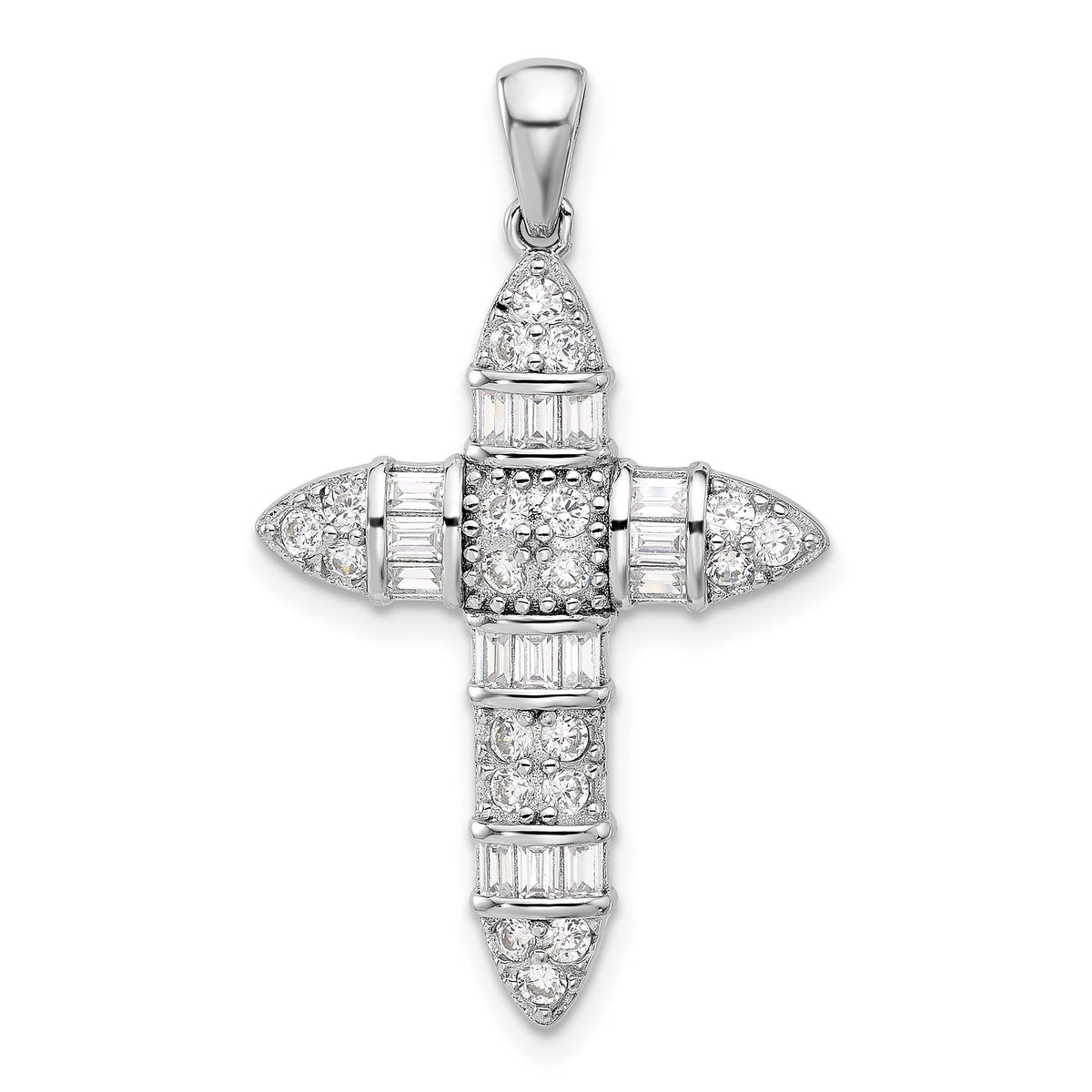 Cubic Zirconia Cross Pendant in Sterling Silver, 20x30mm - Sophia Jewelers Main image