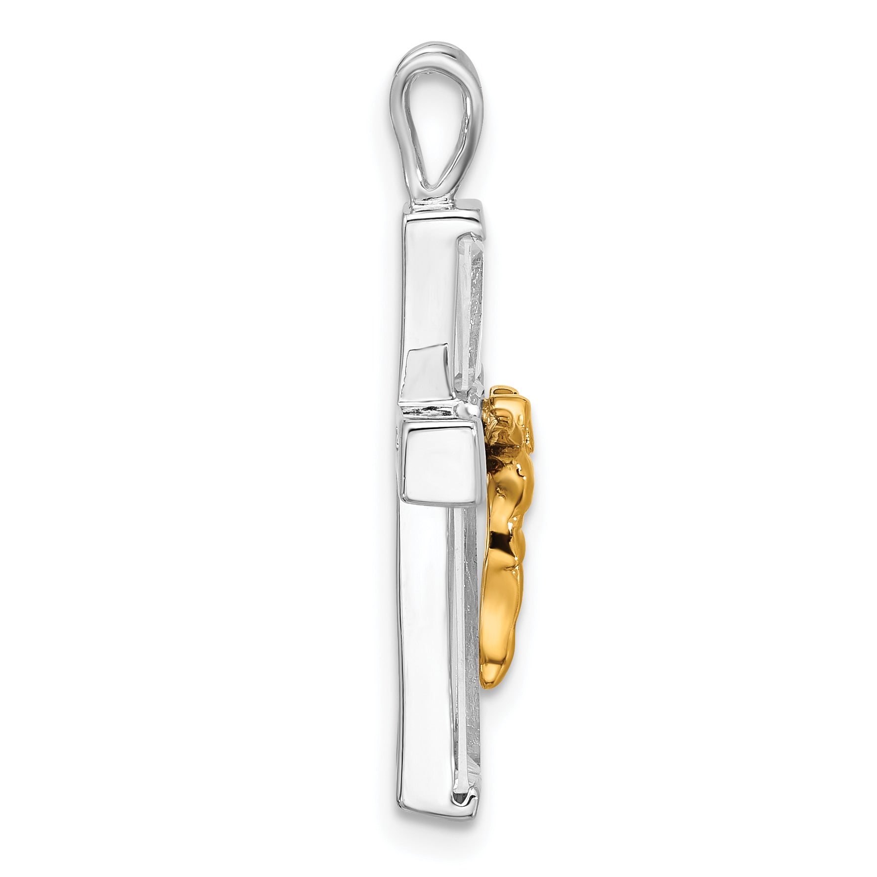 Sterling Silver Rhodium-plated Gold-tone CZ Crucifix Pendant Secondary image