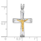 Sterling Silver Rhodium-plated Gold-tone CZ Crucifix Pendant