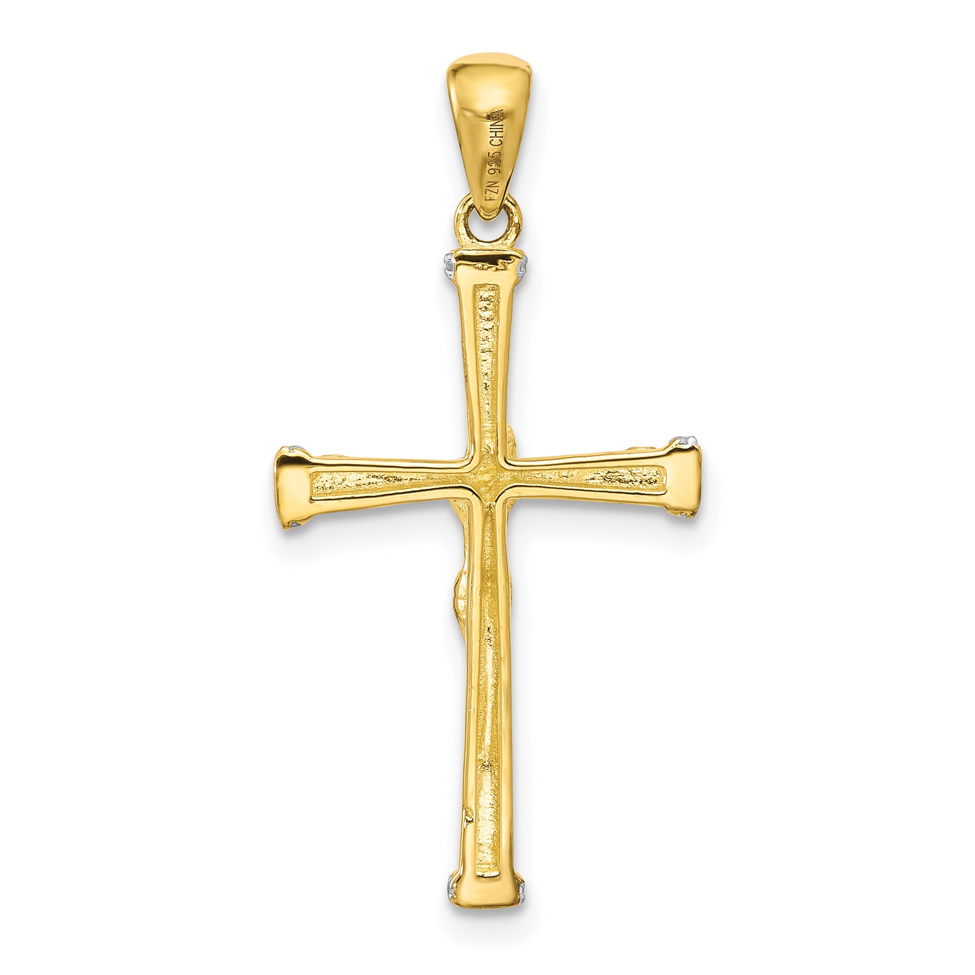 Sterling Silver Gold-tone CZ Latin Crucifix Cross Pendant