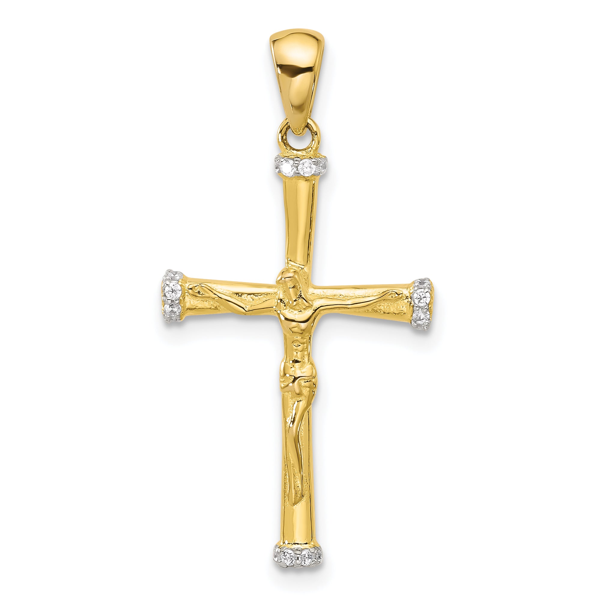 Sterling Silver Gold-tone CZ Latin Crucifix Cross Pendant Main image
