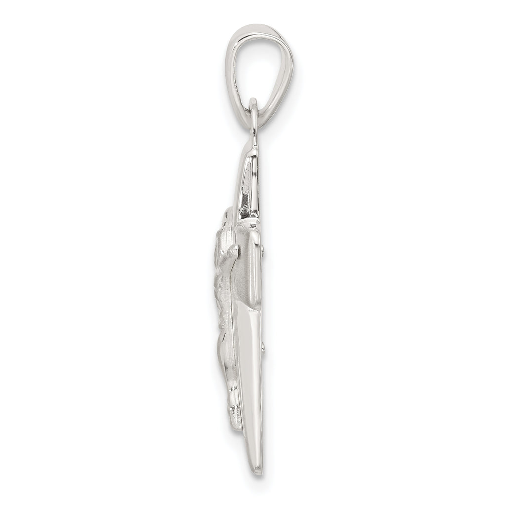 Sterling Silver Satin and Polished Crucifix Cross Pendant