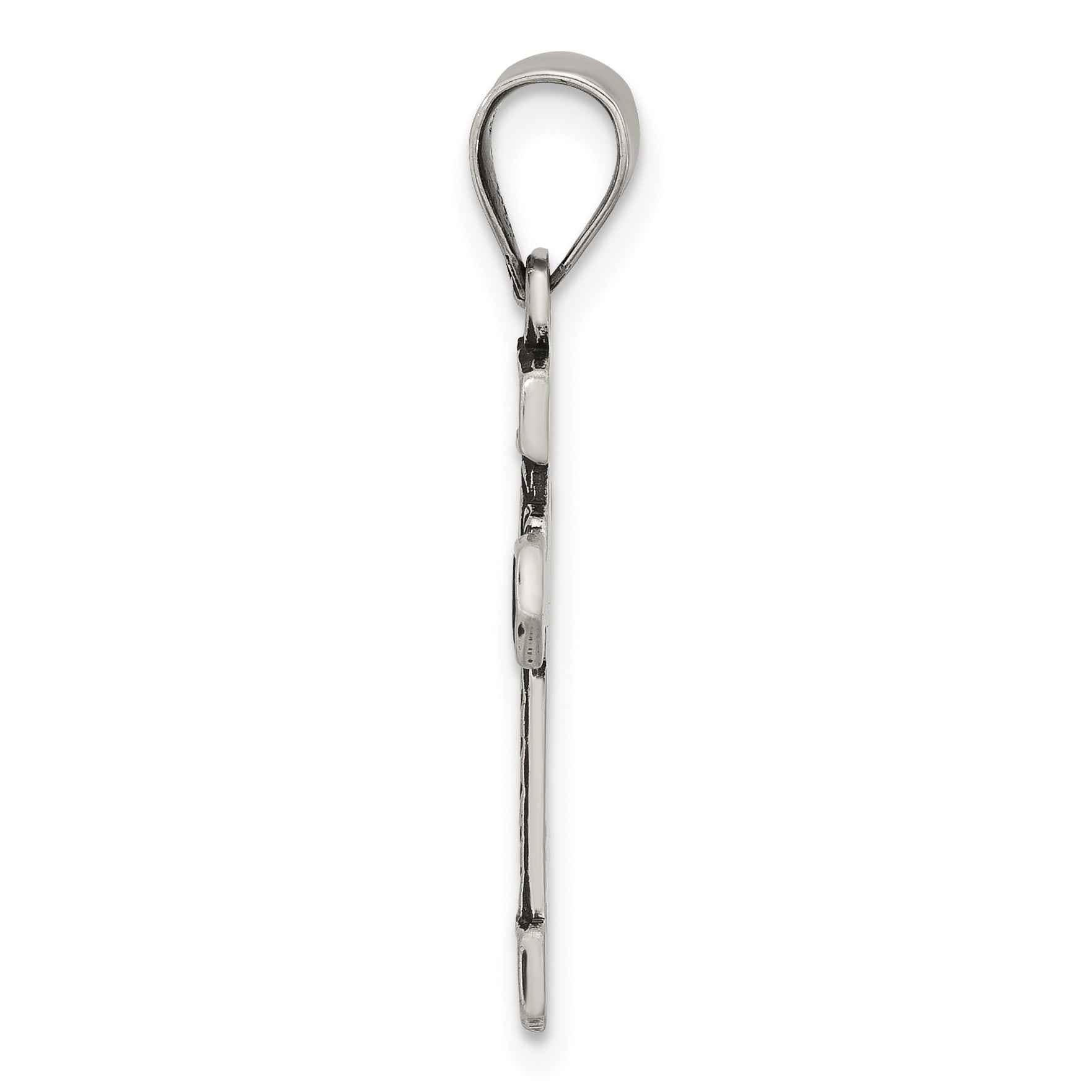 Sterling Silver Antiqued Solid Textured Budded Cross Pendant