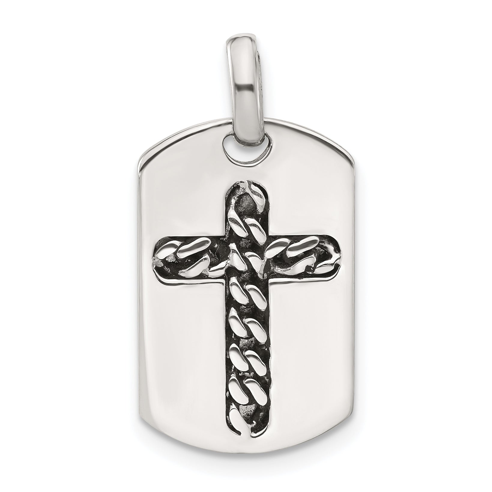 Sterling Silver Antiqued Chain Inlay Cross Dog Tag Main image