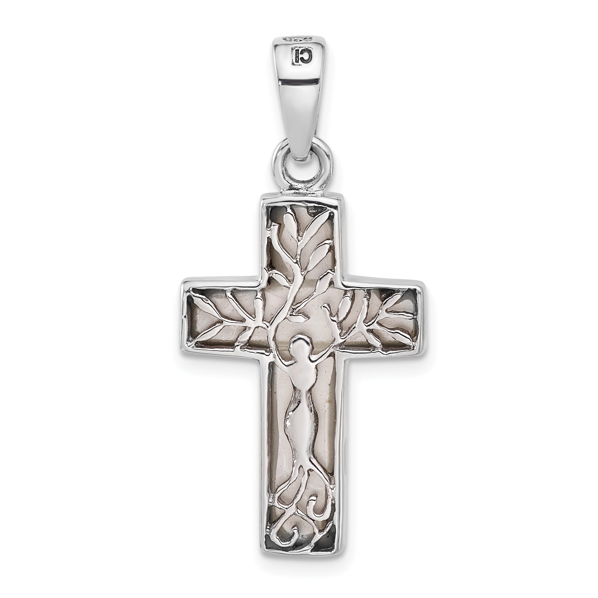 Sterling Silver Rhodium-plated Reversible Mother of Pearl Cross Pendant Main image